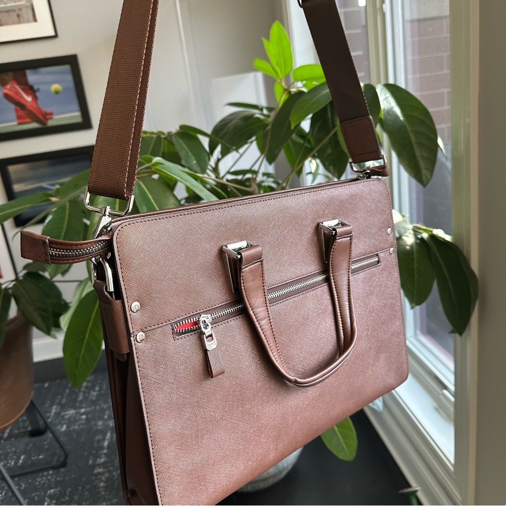 Access Denied: NWT brown leather slim crossbody bag with detachable long strap